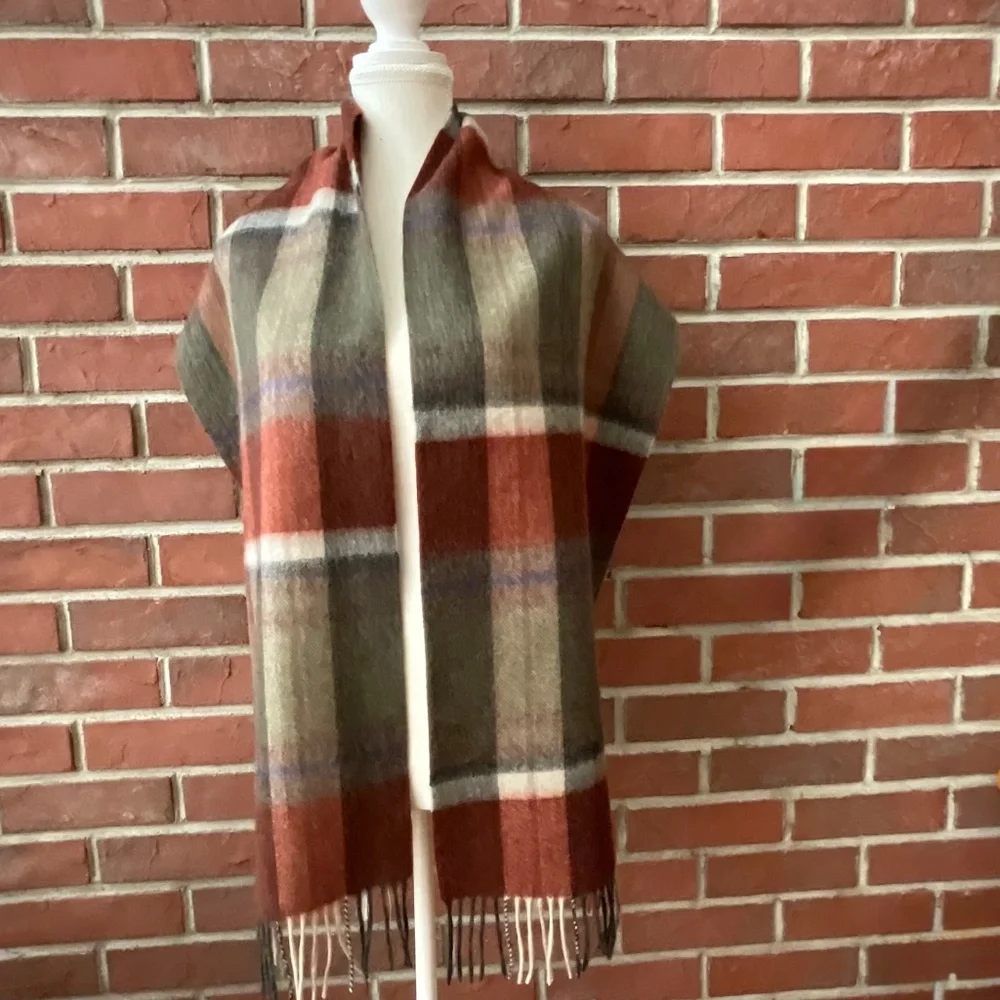 NWT Beymen Club 100%Wool Plaid Fringed Scarf 12”x72” NEW